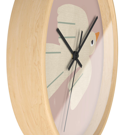 Pink Scandi Bird Bamboo Nursery Wall Clock