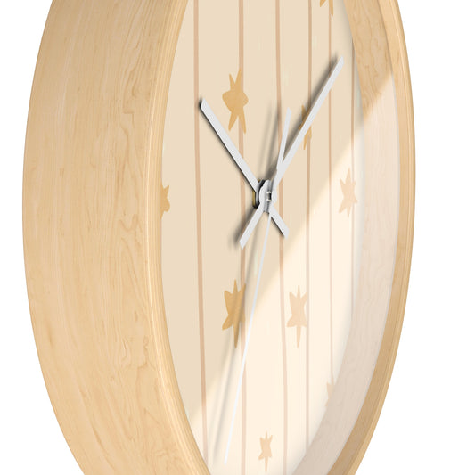 Stars and Striped Beige and Tan Nursery Wall Clock