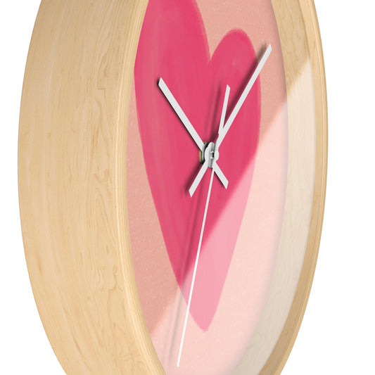 Pink Heart Bamboo Nursery Wall Clock