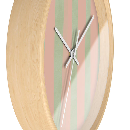 Striped Green & Pink Bamboo Nursery Wall Clock
