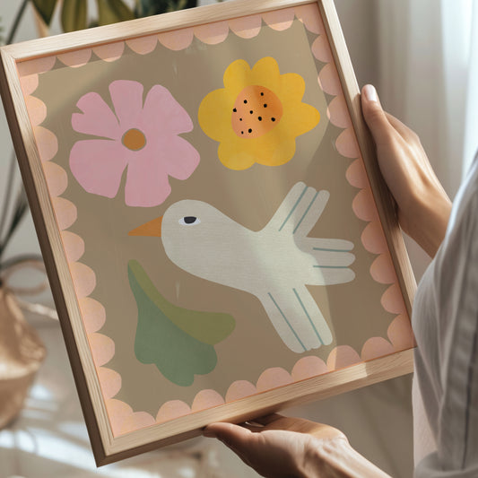Bird and Flower Folk Art Print