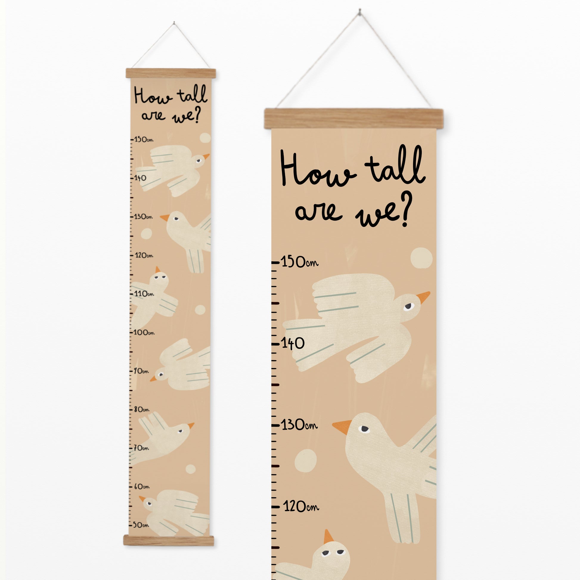 height chart, bird nursery decor, kids growth chart, scandi nursery, canvas wall hanging, modern kids decor, woodland nursery, gender neutral nursery, nursery wall art, 8x48 height chart