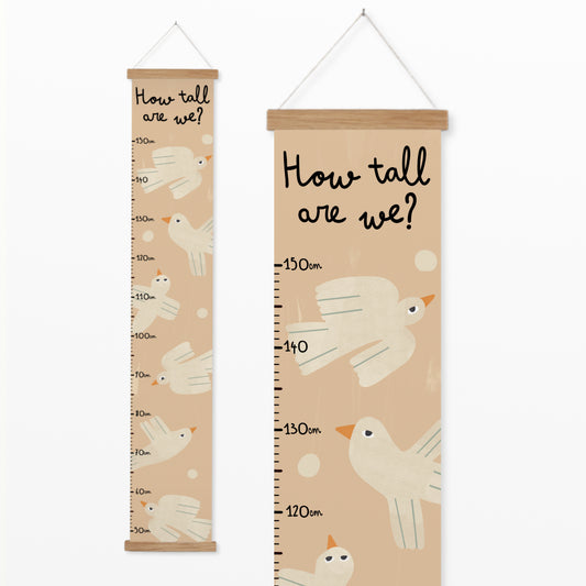 height chart, bird nursery decor, kids growth chart, scandi nursery, canvas wall hanging, modern kids decor, woodland nursery, gender neutral nursery, nursery wall art, 8x48 height chart