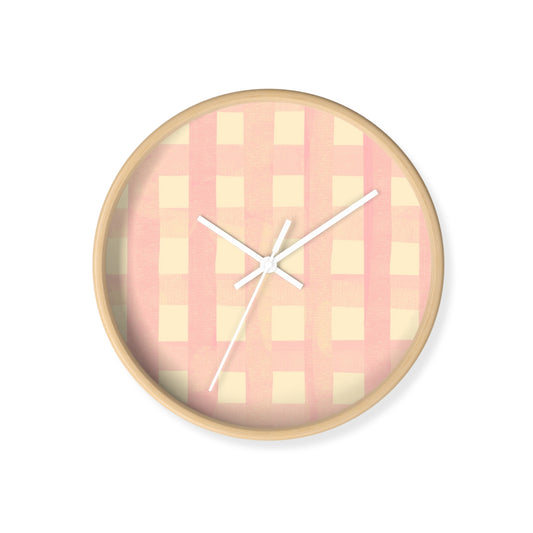 Kids Nursey wall clock with pink and beige checkered pattern