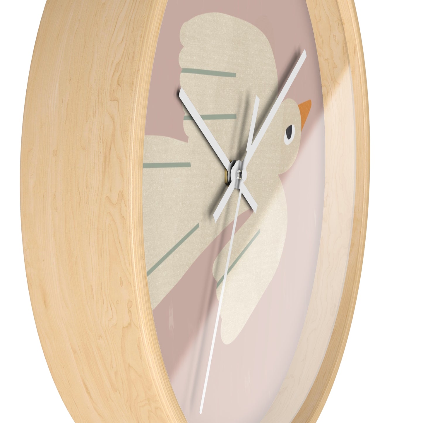 Pink Scandi Bird Bamboo Nursery Wall Clock