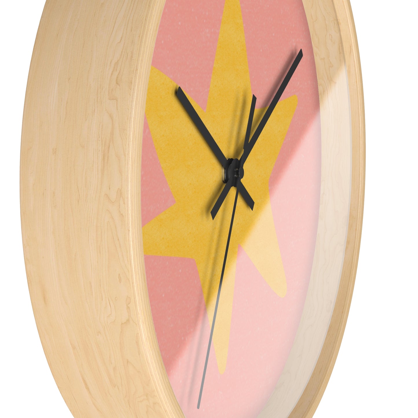 Pink Yellow Star Bamboo Nursery Wall Clock