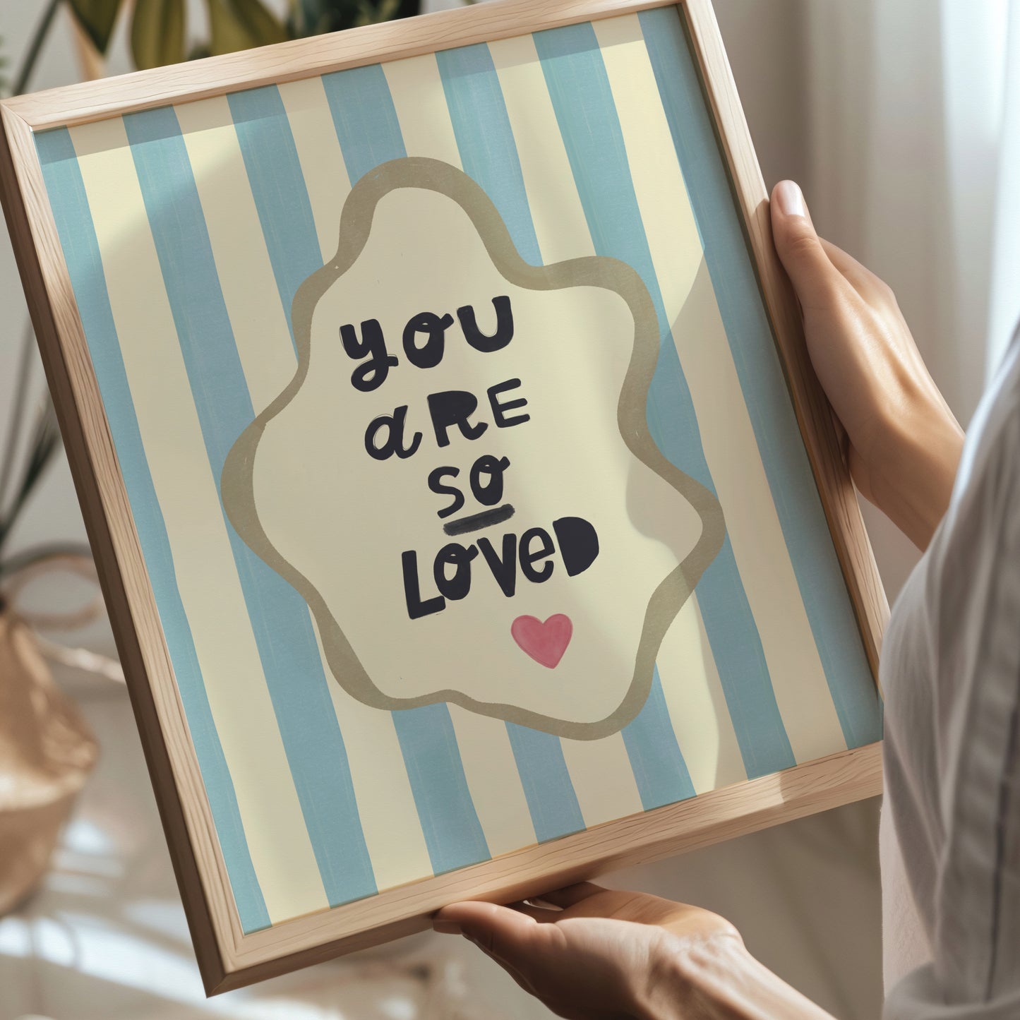 You Are So Loved Print – Blue Striped Nursery Wall Art