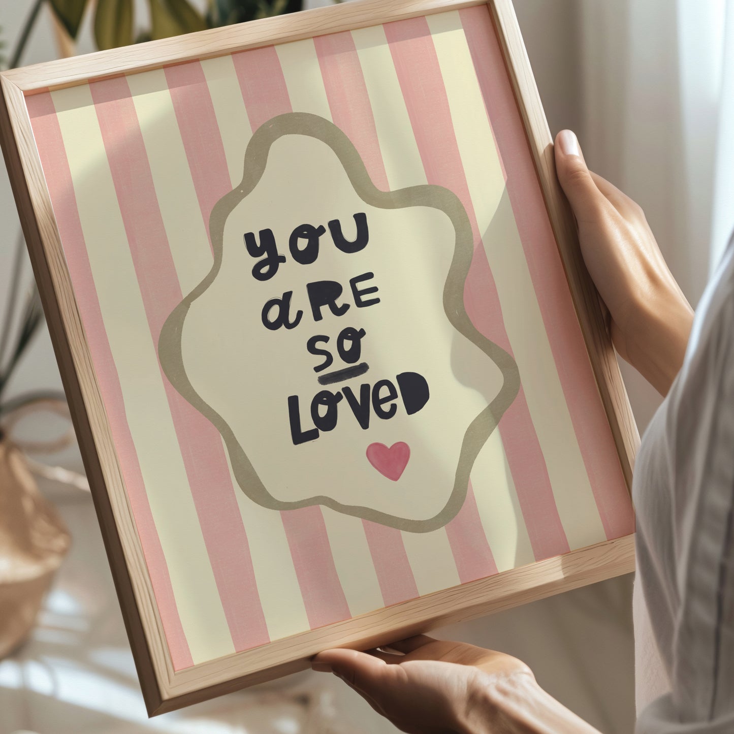 You Are So Loved Print – Pink Striped Nursery Wall Art