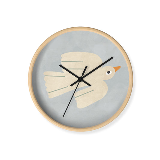 Blue Scandi Bird Bamboo Nursery Wall Clock
